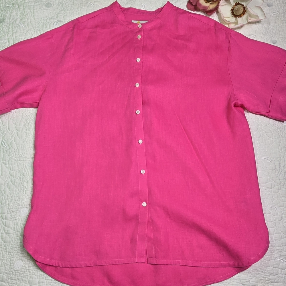 Boden Vibrant Pink 100% Linen Button-Up Shirt Top